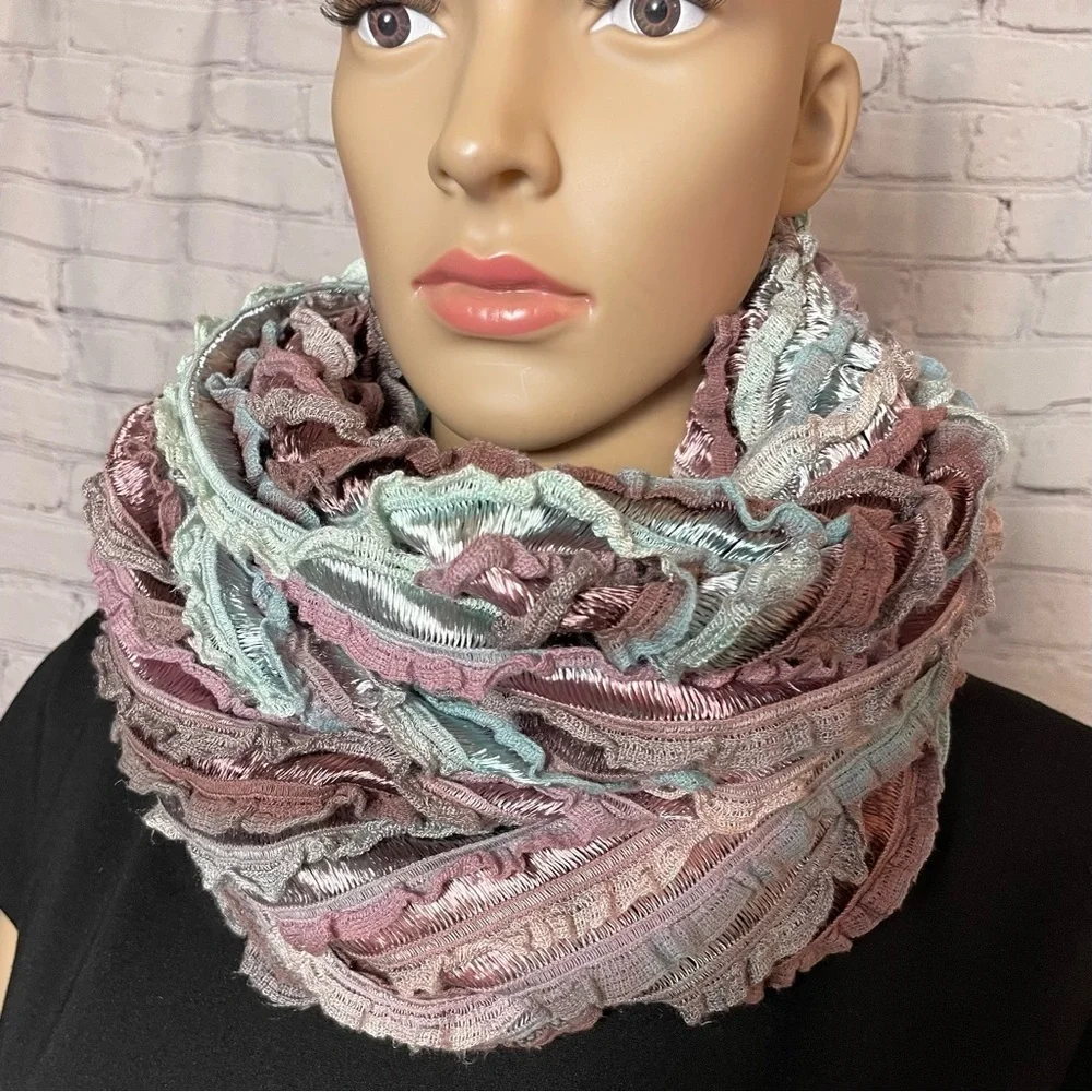 Tube Ruffles Beige Brown Gray Scarf